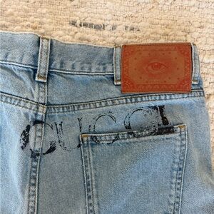 Gucci Light Blue Denim Jeans with Leather Patch